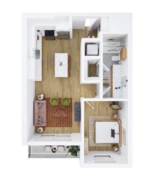 Floor plan for 1 bed, 1 bath, 695 sqft